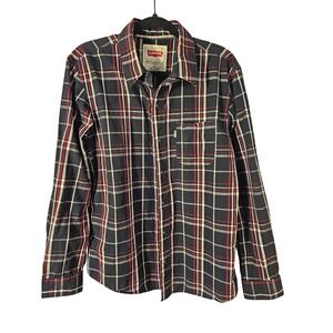 Levis Modern Mens Large Black Red Plaid Long Sleeve Button Down Shirt Med